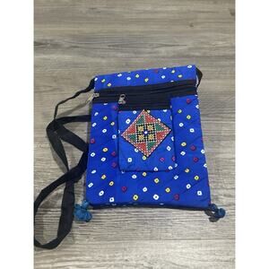 Handmade Blue Ethnic Padded Handbag Tote for Tablet iPad & Mobile Phone